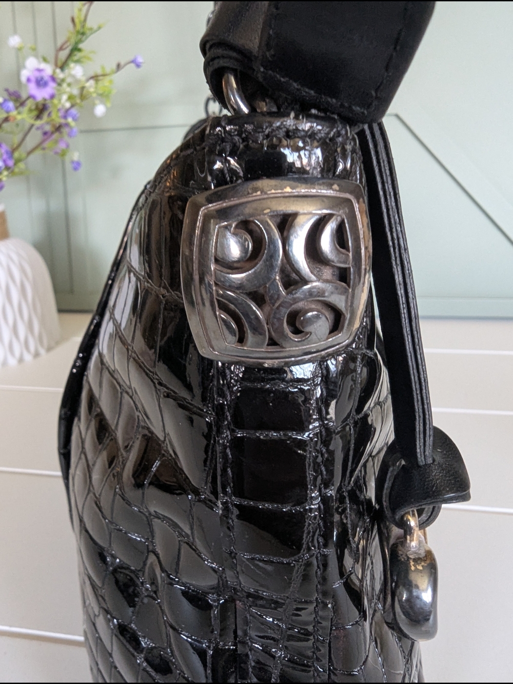 Brighton Black Croc-Embossed Shoulder Bag with Heart Charm - Picture 8 of 12
